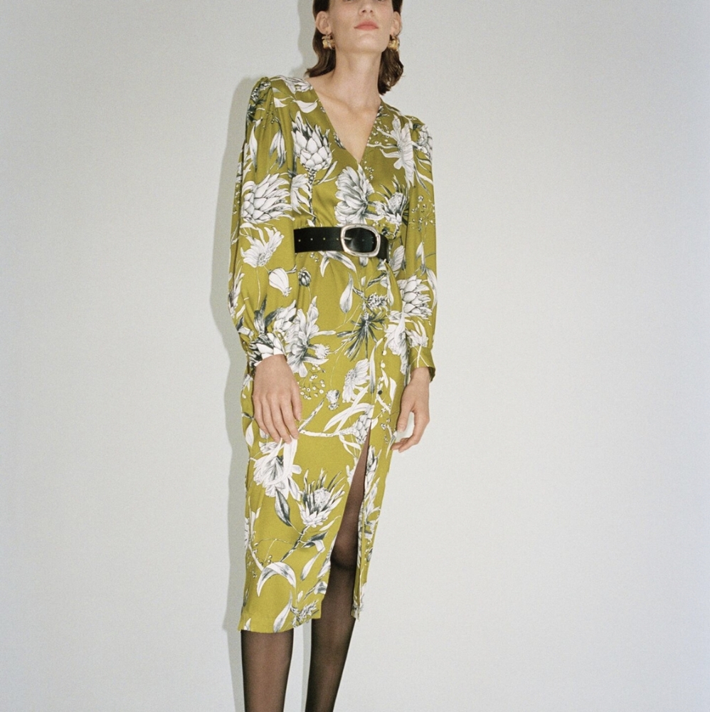Zara NWOT lime green midi dress